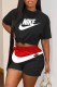 Black Fashion Elegant Print Patchwork O Neck Short Sleeve Two Pieces