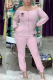 Light Pink Casual Solid Patchwork Bateau Neck Long Sleeve Two Pieces
