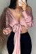 Pink Fashion Sexy Print Strap Design V Neck Tops