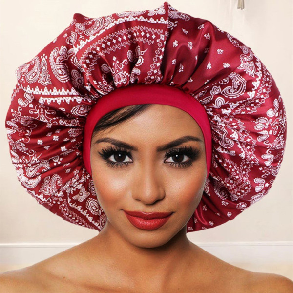 Red Casual Living Patchwork Cashew Print Hair Care Hat