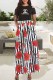 Red Fashion Street Print Patchwork O Neck Short Sleeve Two Pieces