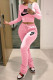 Pink Street Print O Neck Long Sleeve Two Pieces