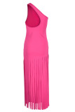 Pink Fashion Sexy Solid Tassel One Shoulder A Line Dresses