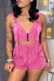 Pink Fashion Sexy Solid Patchwork V Neck Sleeveless Two Pieces