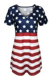 Red Casual Print Patchwork V Neck Straight Dresses