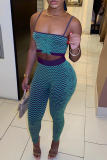 Cyan Sexy Print Patchwork Spaghetti Strap Sleeveless Two Pieces