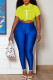 Yellow White Casual Print Patchwork Half A Turtleneck Short Sleeve Two Pieces