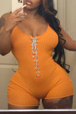 Orange Sexy Solid Bandage Patchwork Spaghetti Strap Skinny Rompers