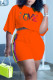 Orange Casual Print O Neck Short Sleeve Two Pieces