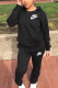 Black Fashion Casual Letter Embroidery Basic Hooded Collar Long Sleeve Two Pieces