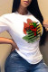 White Fashion Casual Print Basic O Neck T-Shirts