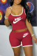 Red Fashion Casual Letter Print Basic O Neck Sleeveless Two Pieces