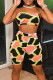 Orange Sexy Print Patchwork Strapless Sleeveless Two Pieces