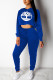 Blue Sportswear Print Hooded Collar Long Sleeve Two Pieces