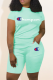 Green Casual Print Letter O Neck Short Sleeve Two Pieces