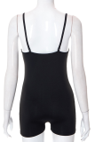 Black Sexy Solid Patchwork Spaghetti Strap Skinny Rompers