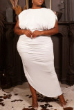 White Fashion Casual Solid Patchwork Backless Slit O Neck Short Sleeve Dress