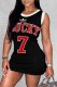 Black Fashion Sportswear Print Letter O Neck One Step Skirt Dresses