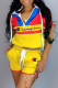 Yellow Casual Print Patchwork Hooded Collar Short Sleeve Two Pieces