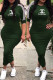 Army Green Fashion Casual Print Patchwork O Neck One Step Skirt Dresses