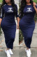Tibetan Blue Fashion Casual Print Patchwork O Neck One Step Skirt Dresses