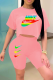Pink Casual Print Patchwork O Neck Half Sleeve Two Pieces