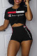 Black Fashion Casual Print Basic O Neck Short Sleeve Two Pieces