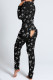 Black Living Print Patchwork Skinny Jumpsuits