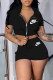 Black Fashion Casual Letter Print Basic Zipper Collar Long Sleeve Two Pieces