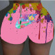 Pink Fashion Casual Print Basic Skinny Mid Waist Shorts