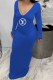 Blue Fashion Sexy Print Letter V Neck One Step Skirt Dresses