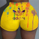 Yellow Fashion Casual Letter Print Basic Skinny Mid Waist Shorts