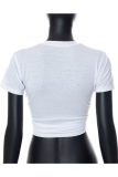 White Fashion Print Slit V Neck T-Shirts