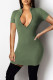 Ink Green Fashion Casual Solid Basic Zipper Collar Short Sleeve Dress