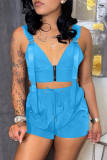 Pink Fashion Sexy Solid Patchwork V Neck Sleeveless Two Pieces