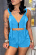 Light Blue Fashion Sexy Solid Patchwork V Neck Sleeveless Two Pieces