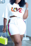 Orange Casual Print O Neck Short Sleeve Two Pieces