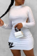 White Casual Print Hollowed Out Patchwork Half A Turtleneck Pencil Skirt Dresses
