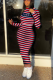 Red Casual Striped O Neck Long Sleeve Dress Dresses
