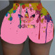 Pink Fashion Casual Letter Print Basic Skinny Mid Waist Shorts