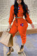 Orange Fashion Casual Print Basic Hooded Collar Long Sleeve Two Pieces