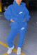 Blue Fashion Casual Letter Embroidery Basic Hooded Collar Long Sleeve Two Pieces