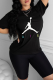 Black Casual Patchwork Tie-dye Letter O Neck Short Sleeve Two Pieces