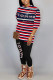 Multicolor Sexy Print O Neck Long Sleeve Two Pieces