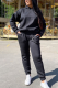 Black Casual Print Letter Hooded Collar Long Sleeve Two Pieces