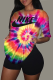 Red Casual Patchwork Tie-dye Letter O Neck Tops