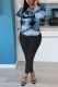 Navy Casual Print Letter O Neck Long Sleeve Two Pieces