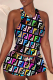 Multicolor Sexy Print Patchwork O Neck Sleeveless Two Pieces