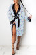 White Sexy Print Patchwork With Belt V Neck Dresses