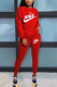 Red Fashion Casual Letter Print Basic O Neck Long Sleeve Two Pieces